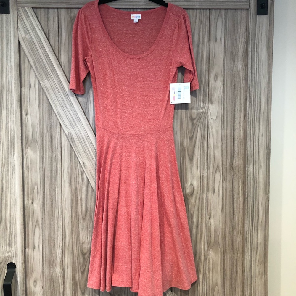 LuLaRoe Nicole Red/Pink Midi Dress Size Small NWT